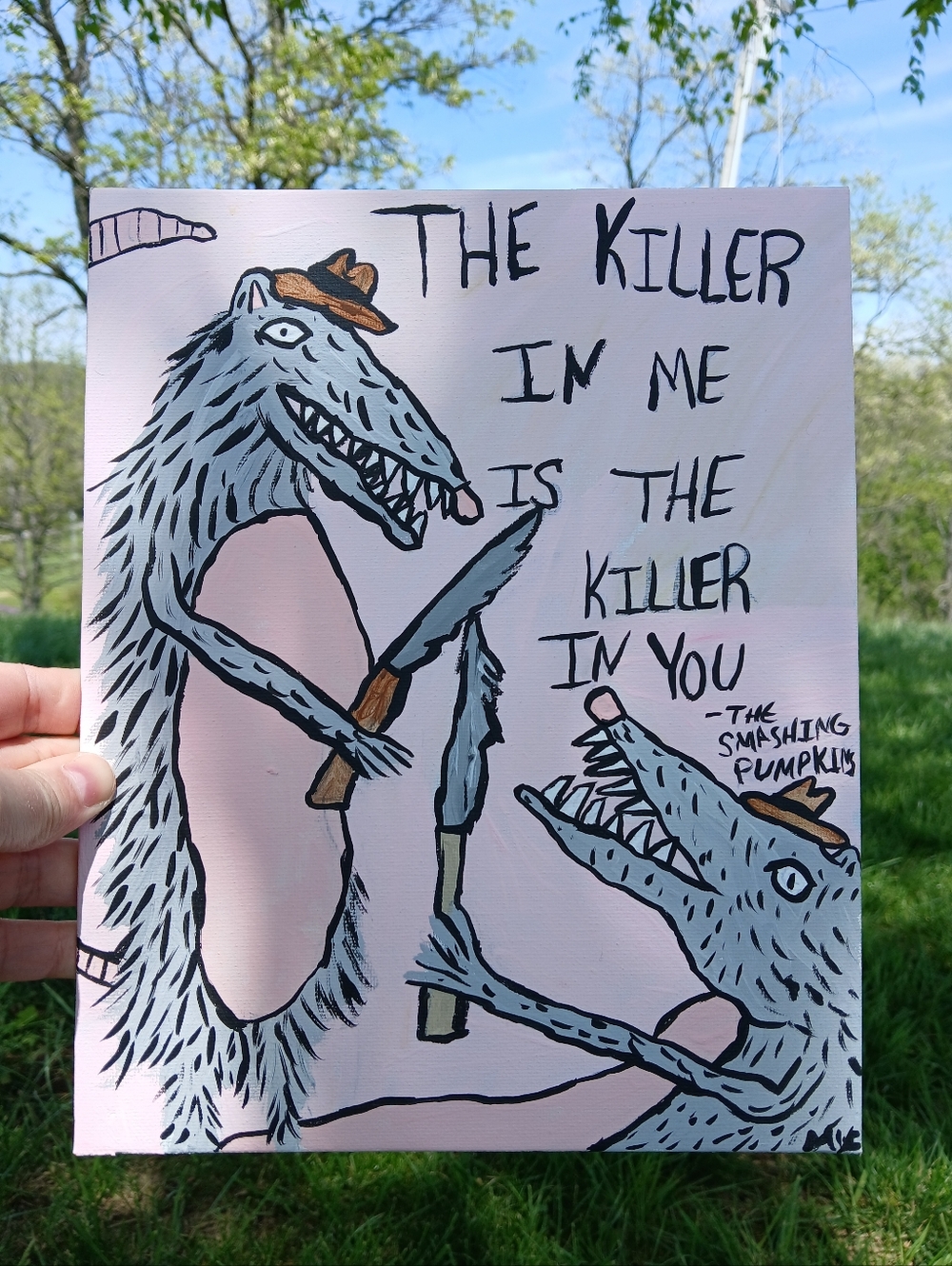 Possums in a knife fight Painting Folk Art